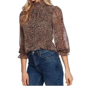 1. State Smocked Neck Leopard Blouse Size Large